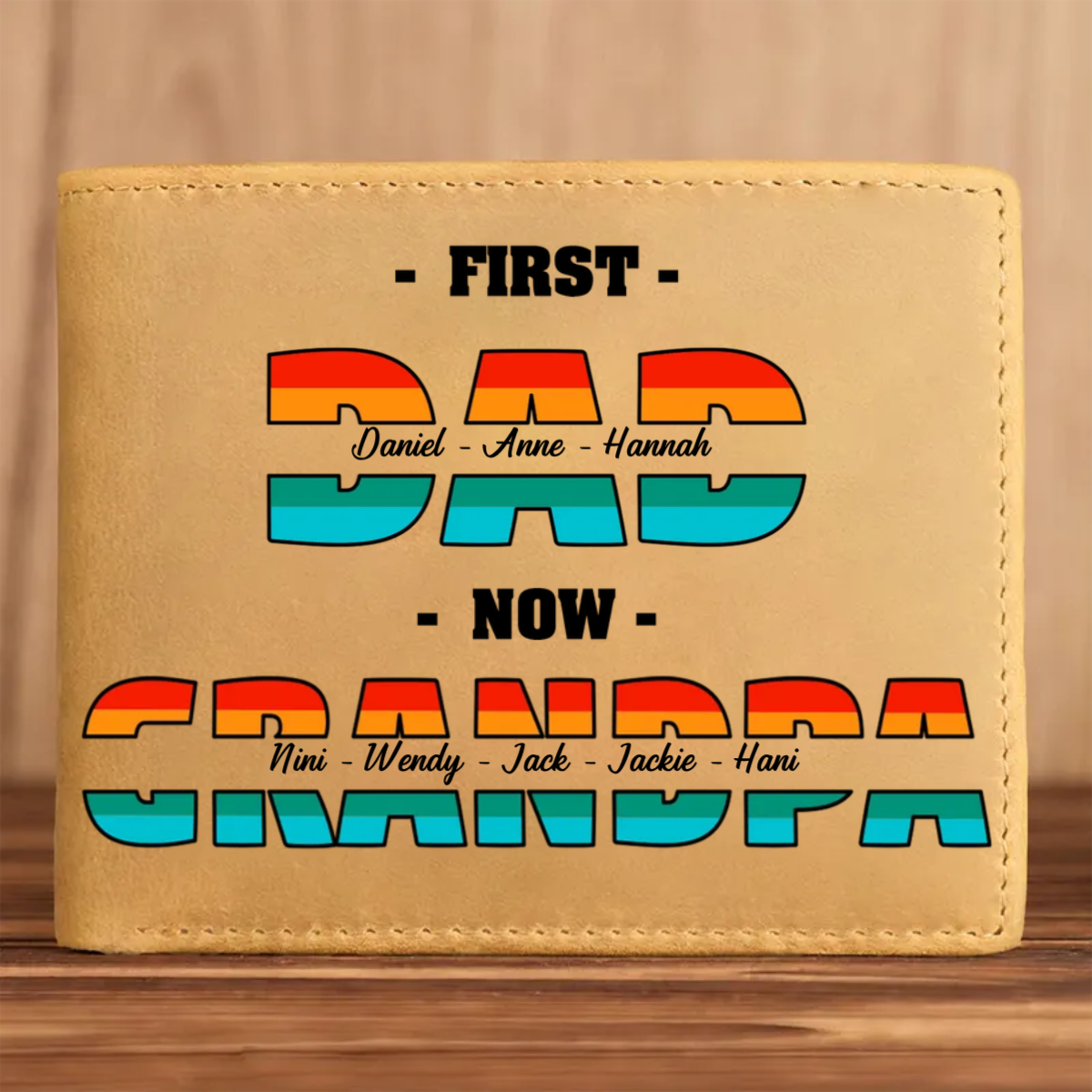 Dad - First Dad Now Grandpa - Personalized Leather Wallet