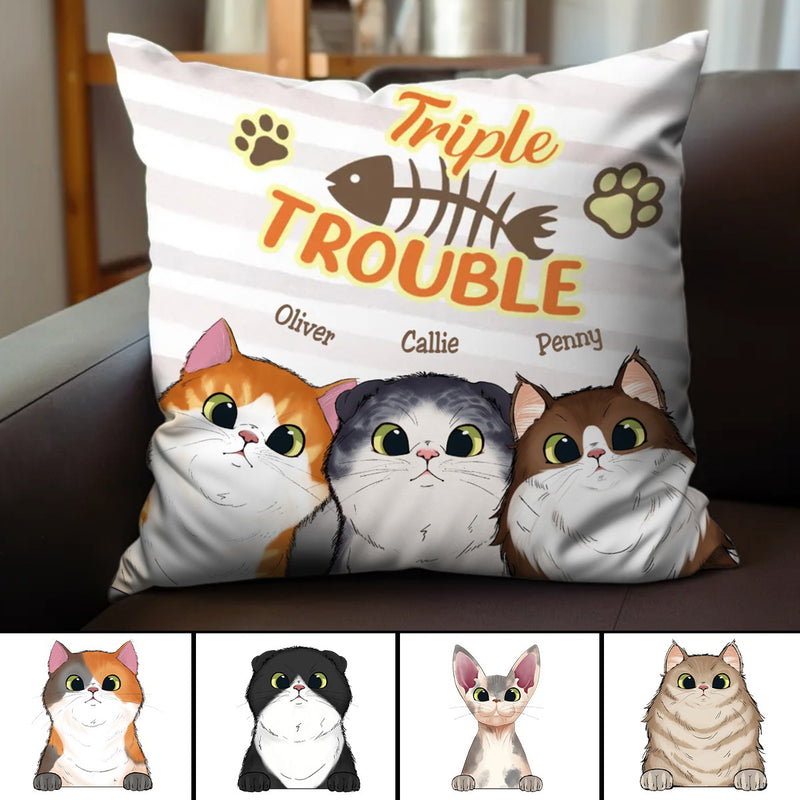 Cat Lovers - Trouble With My Cats - Personalized Pillow