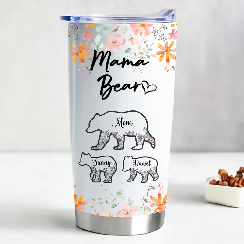 Floral Mama Bear 20oz Stainless Steel Tumbler - Customizable Insulated Cup