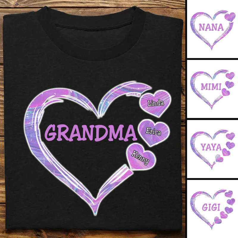 Grandma - Mom With Violet Heart Kids - Personalized Unisex T-Shirt