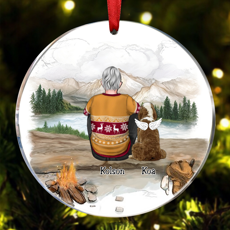 Dog Lovers - Dog & Couple - Mountain Hiking - Personalized Circle Ornament