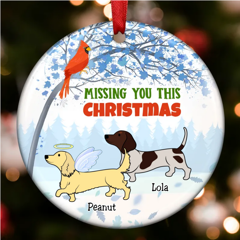 Dog Lovers -  Dachshund Memorial Cardinal - Personalized Circle Ornament