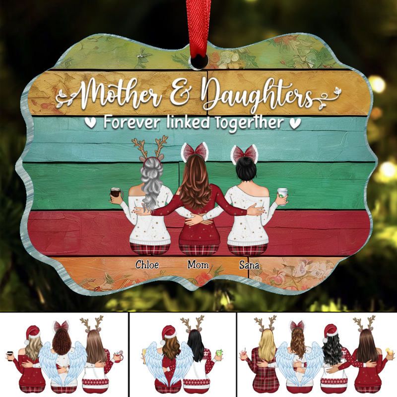 Mother & Daughters - Mother & Daughters Forever Linked Together - Personalized Ornament (AA)