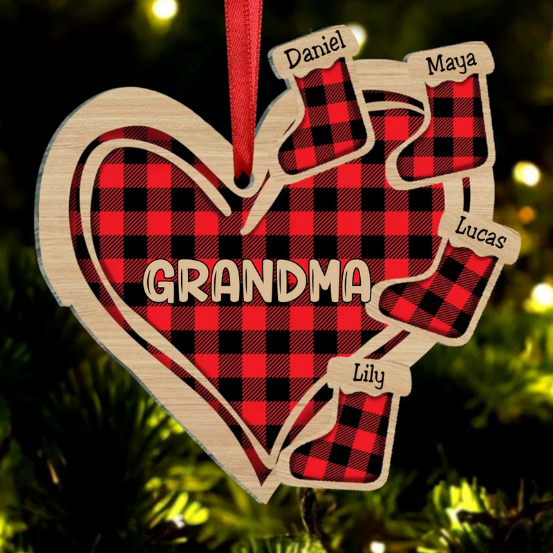 Grandma - Heart Christmas Socks - Personalized Acrylic Ornament