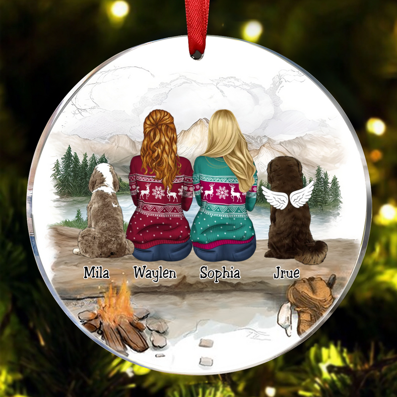 Dog Lovers - Dog & Couple - Mountain Hiking - Personalized Circle Ornament