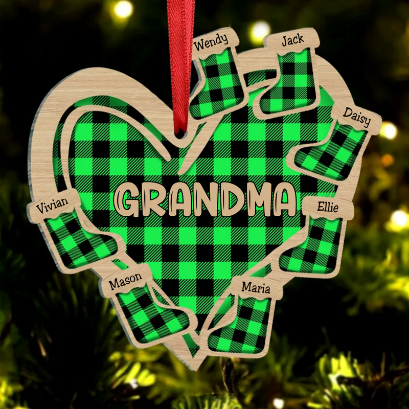 Grandma - Heart Christmas Socks - Personalized Acrylic Ornament