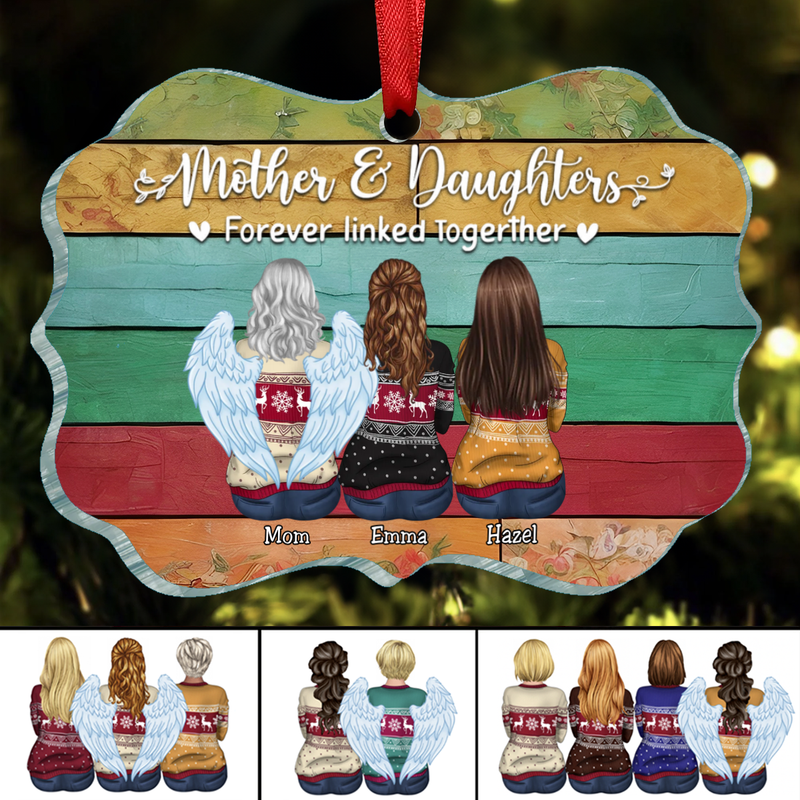 Mother & Daughters - Mother & Daughters Forever Linked Together - Personalized Ornament