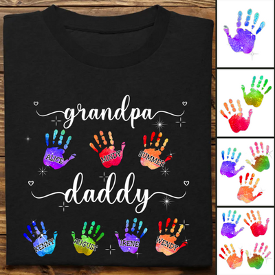Father's Day - Dad Grandpa Colorful Hand Print - Personalized  Unisex T-Shirt