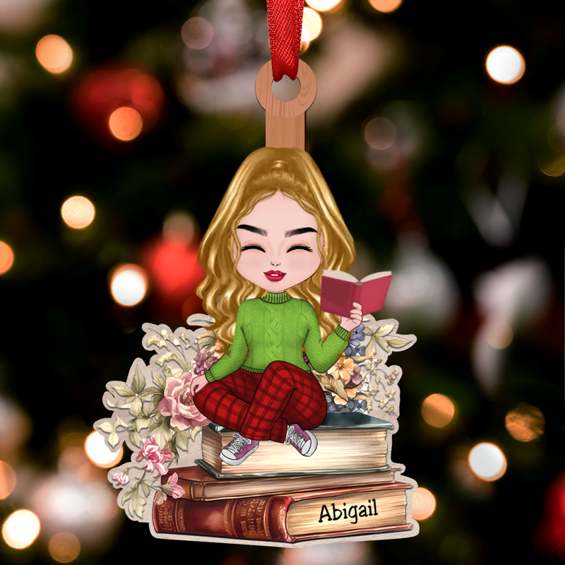 Book Lovers - Reading Girls Sitting On Books - Personalized Acrylic Ornament