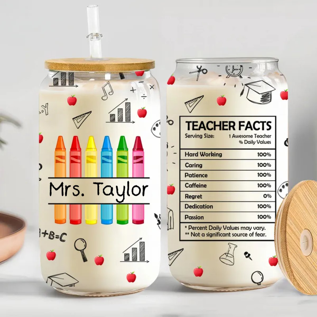 Teacher - Teacher Facts - Personalized Glass Can - Makezbright Gifts