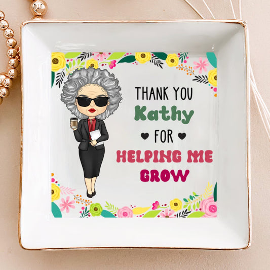 Teacher - Teacher Gift Thank You For Helping Me Grow - Personalized Jewelry Dish - Makezbright Gifts