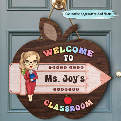 Teacher - Welcome To My Classroom - Personalized Shaped Wood Sign - Makezbright Gifts