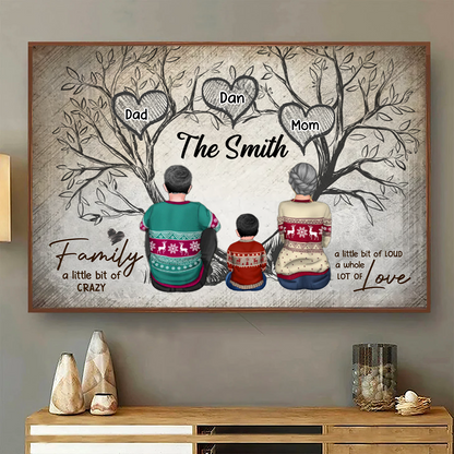 Family Heart Tree Sitting Personalized Poster, Home Decoration, Gift For Family