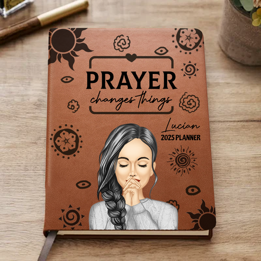 Prayer Changes Things Afro - Personalized Leather Journal