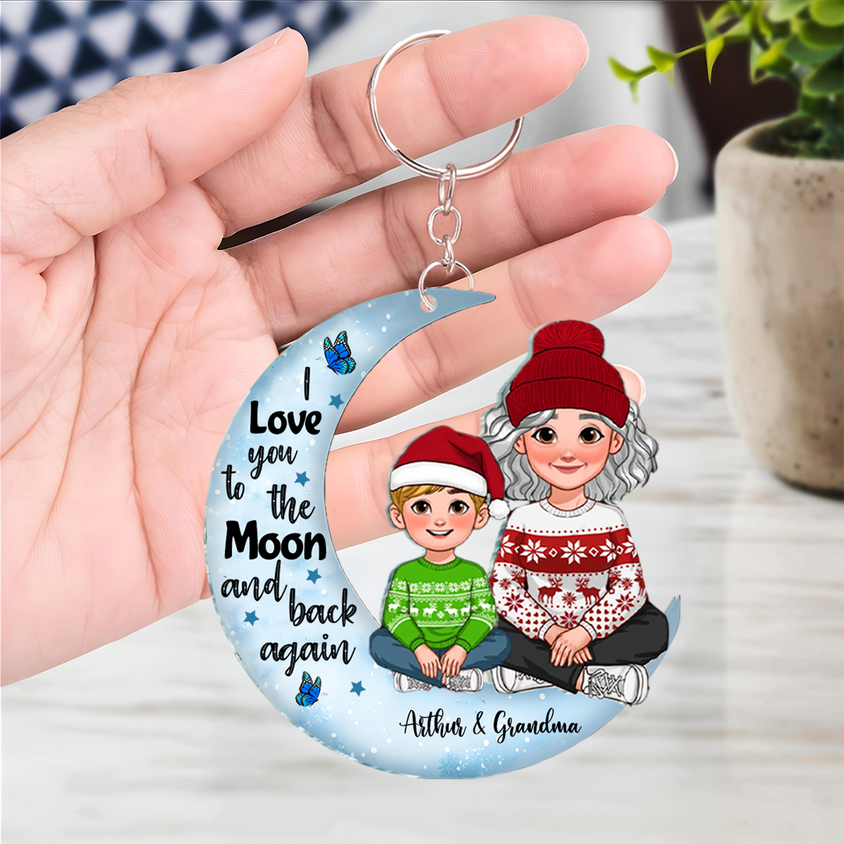 Love To The Moon And Back Christmas Gift For Grandchildren Personalized Acrylic Keychain