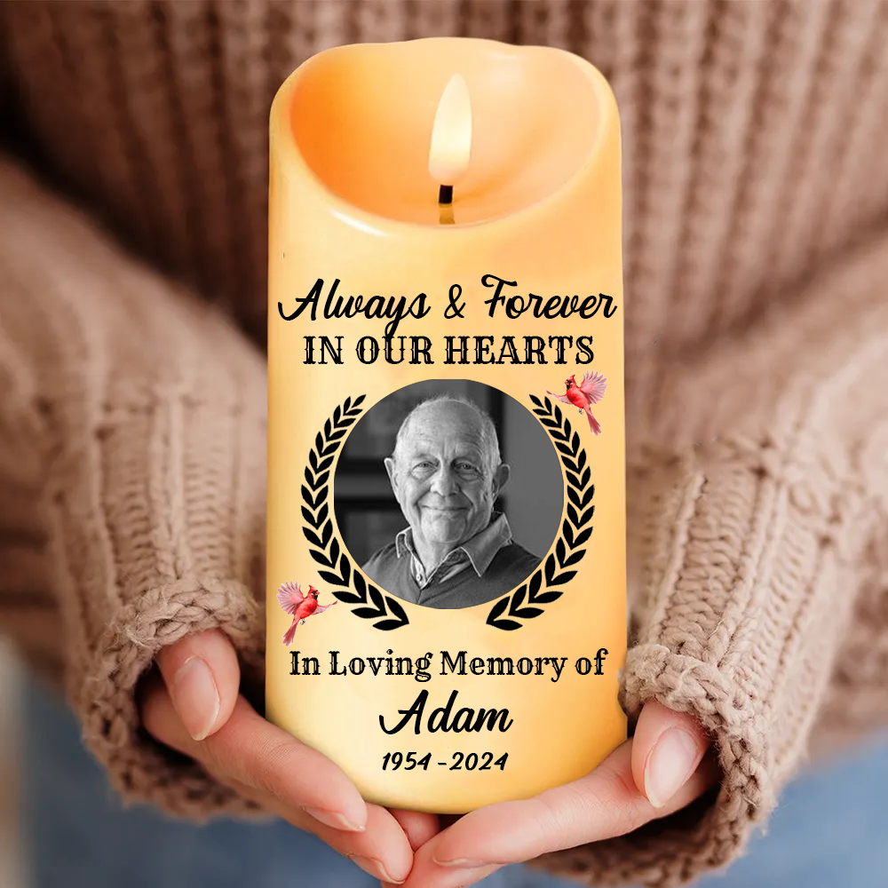 Custom Photo Always And Forever In Our Heart Memorial - Personalized Flameless LED Candle