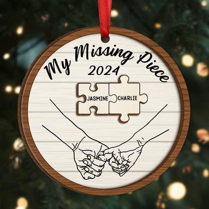 My Missing Piece Christmas Couple Holding Hands - Personalized Wooden Ornament