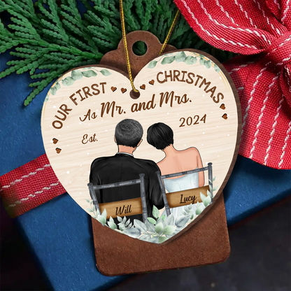 Our First Christmas Married Couples - Personalized Custom Shaped Wooden Ornament