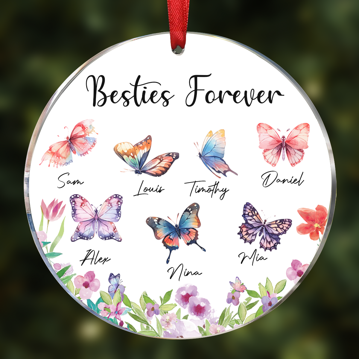 Besties Sisters Grandma Mom Beautiful Butterflies Personalized Circle Ornament