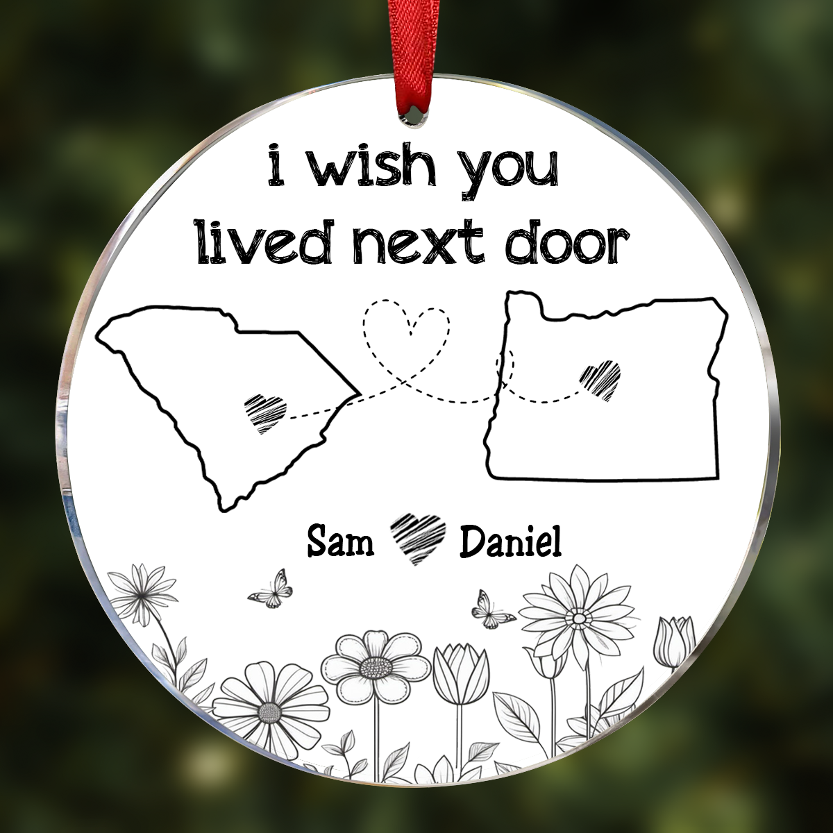 Besties Sisters Long Distance Wildflowers Personalized Circle Ornament, Togetherness Gift