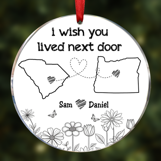 Besties Sisters Long Distance Wildflowers Personalized Circle Ornament, Togetherness Gift