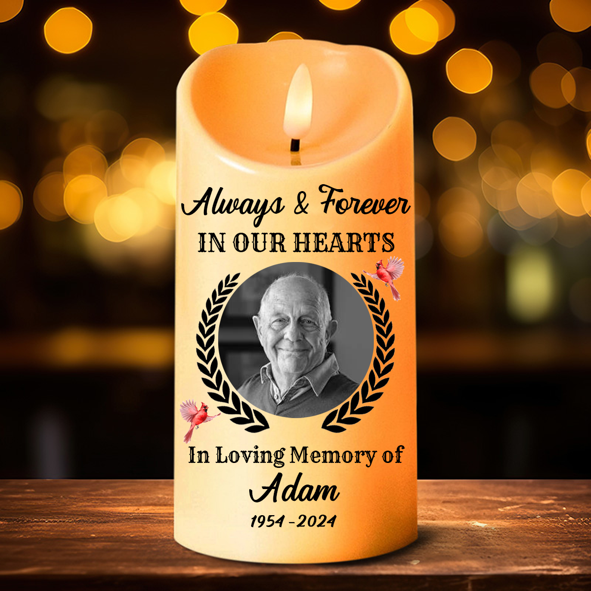 Custom Photo Always And Forever In Our Heart Memorial - Personalized Flameless LED Candle