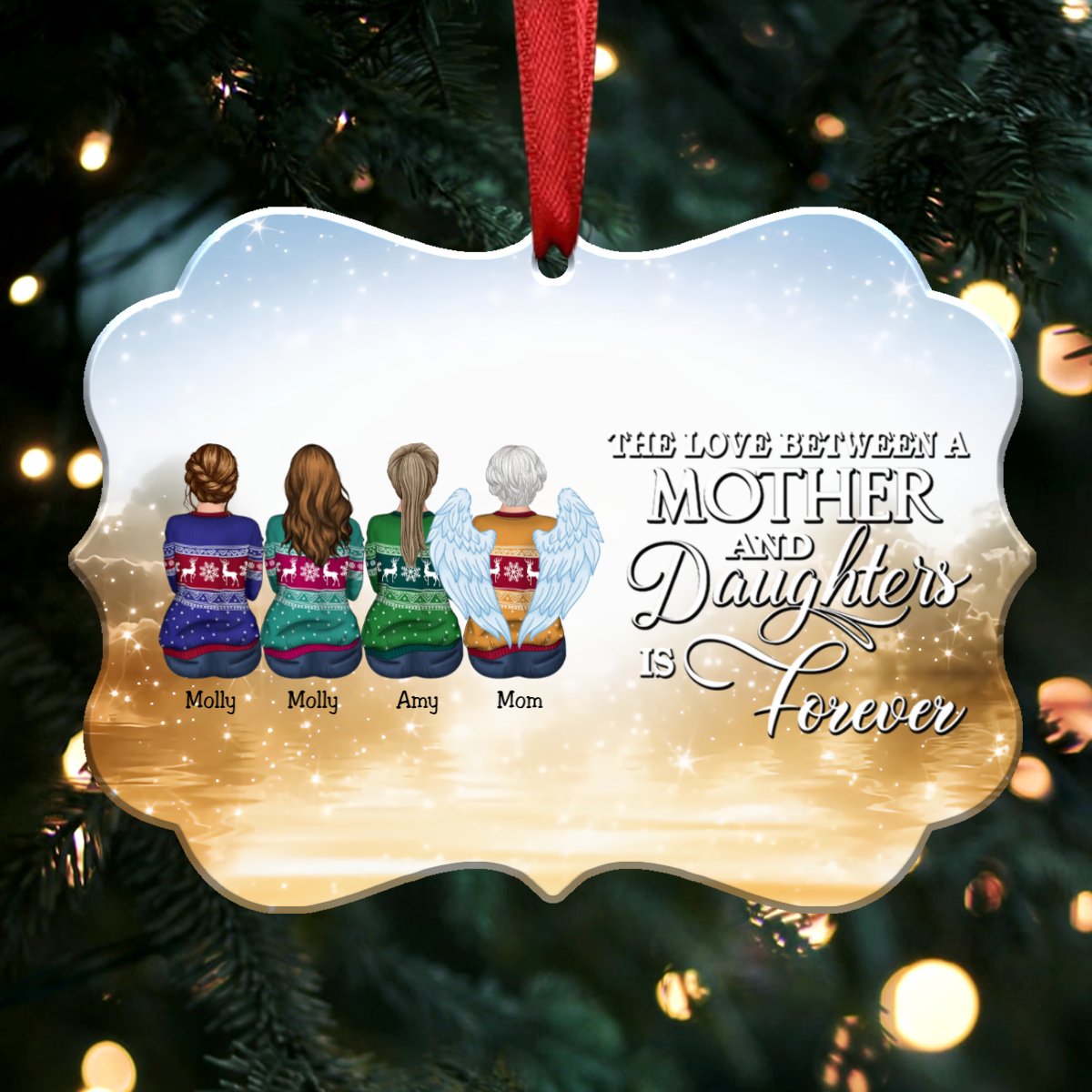 The Love Between A Mother And Daughters Is Forever - Personalized Christmas Ornament (yellow) - Makezbright Gifts