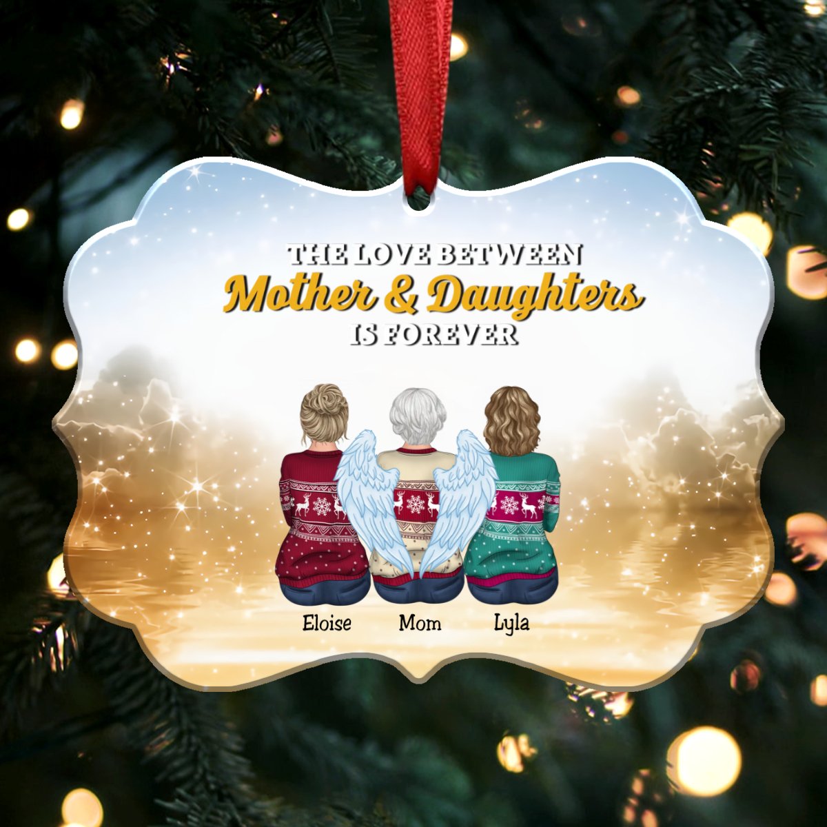 The Love Between Mother & Daughters Is Forever - Personalized Christmas Ornament (Yellow) - Makezbright Gifts