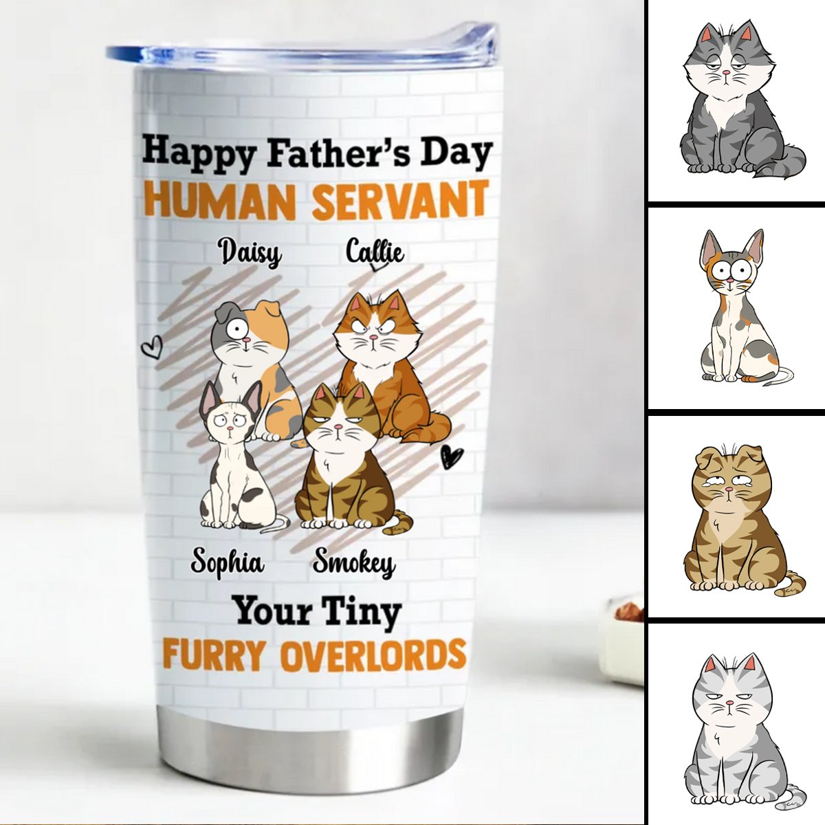 Tiny Cat Overlords Personalized Tumbler - 20oz Stainless Steel Insulated Cup - Makezbright Gifts