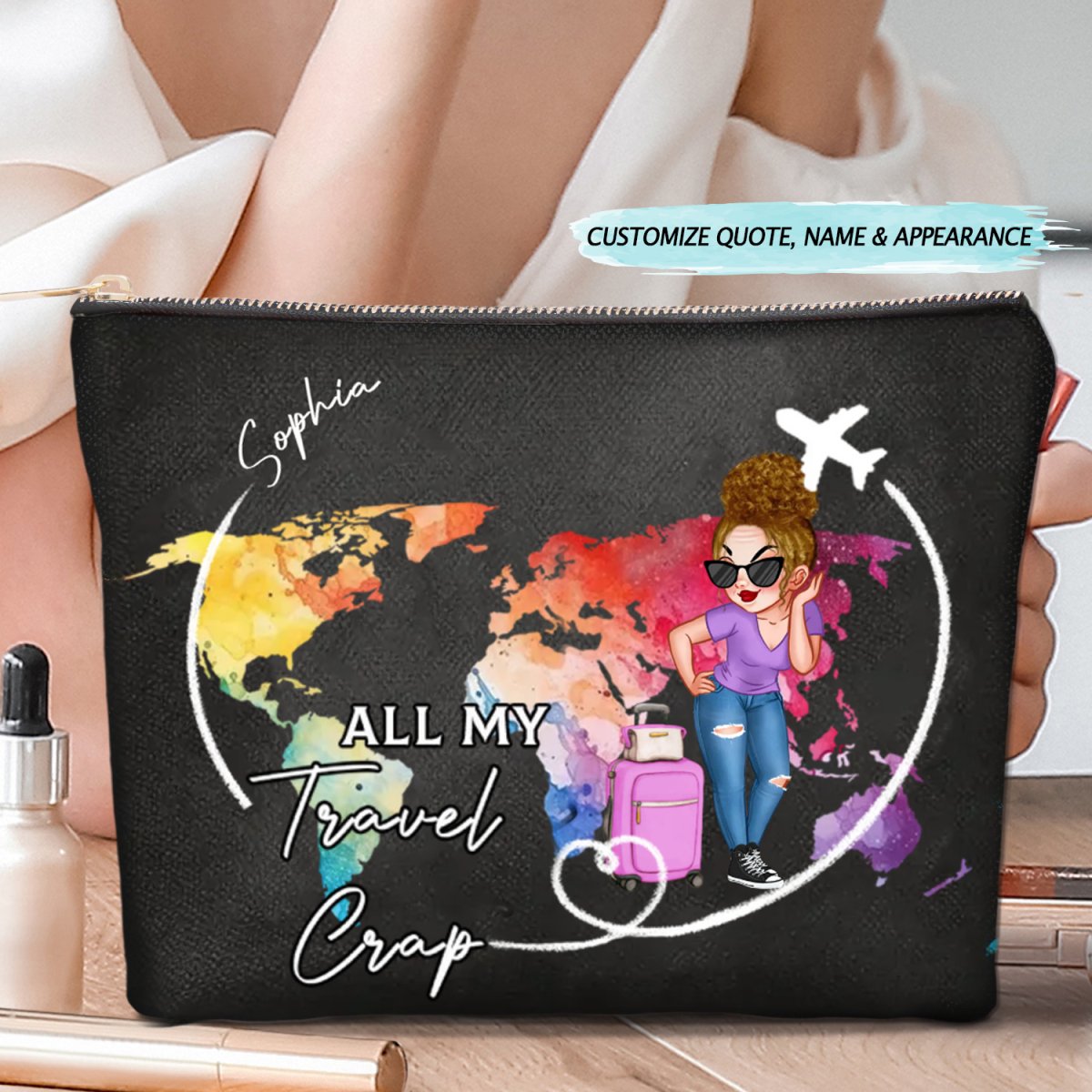 Traveling Lovers - Cosmetic Bag - Personalized Cosmetic Bag - Makezbright Gifts