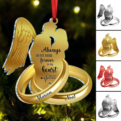 Couple - Husband Wife With Wings Always On My Mind Forever In My Heart Wedding Rings Family Loss - Personalized Ornament