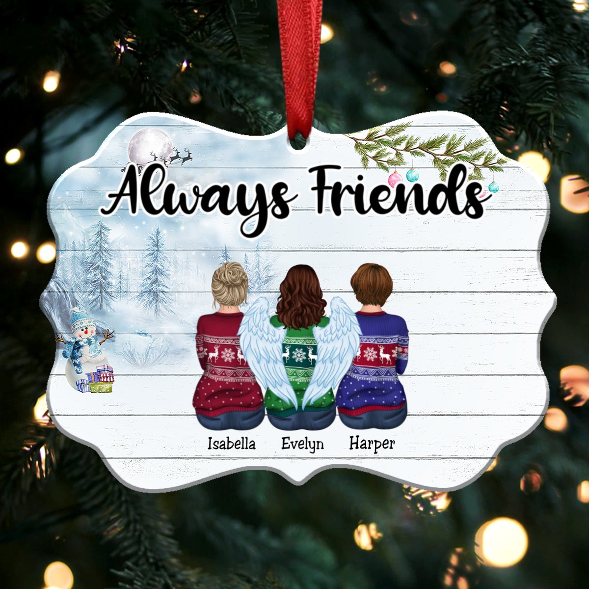 Up To 12 Girls - Christmas Ornament - Always Friends - Personalized Christmas Ornament (ver4) - Makezbright Gifts