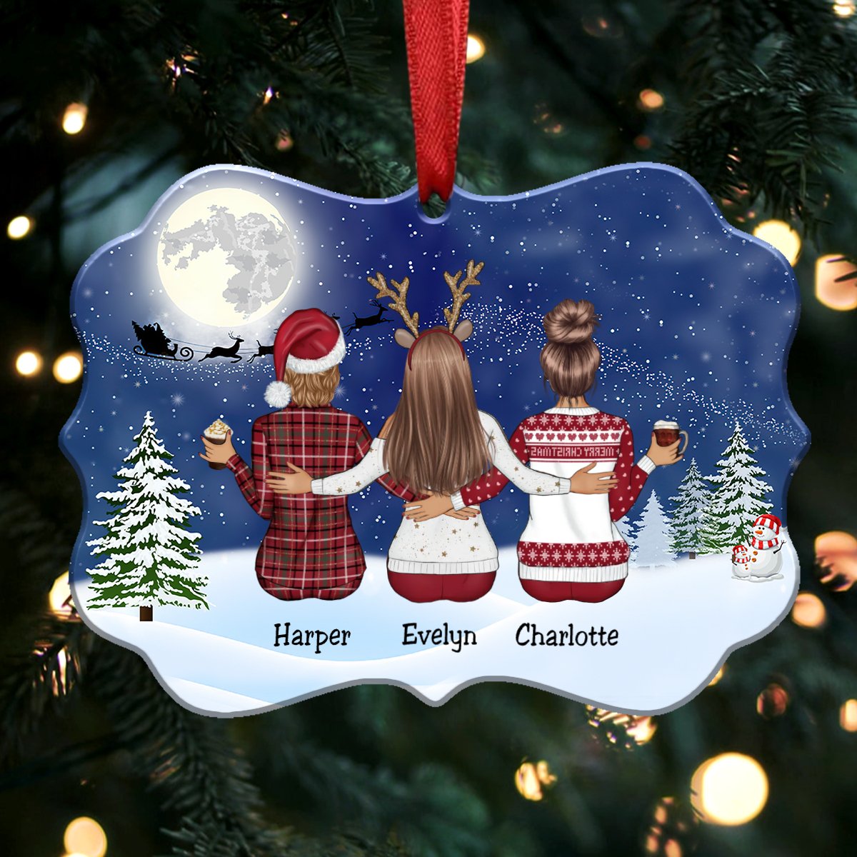 Up To 9 Girls - Custom Name Christmas Ornaments - Personalized Acrylic Ornament (Blue) - Makezbright Gifts