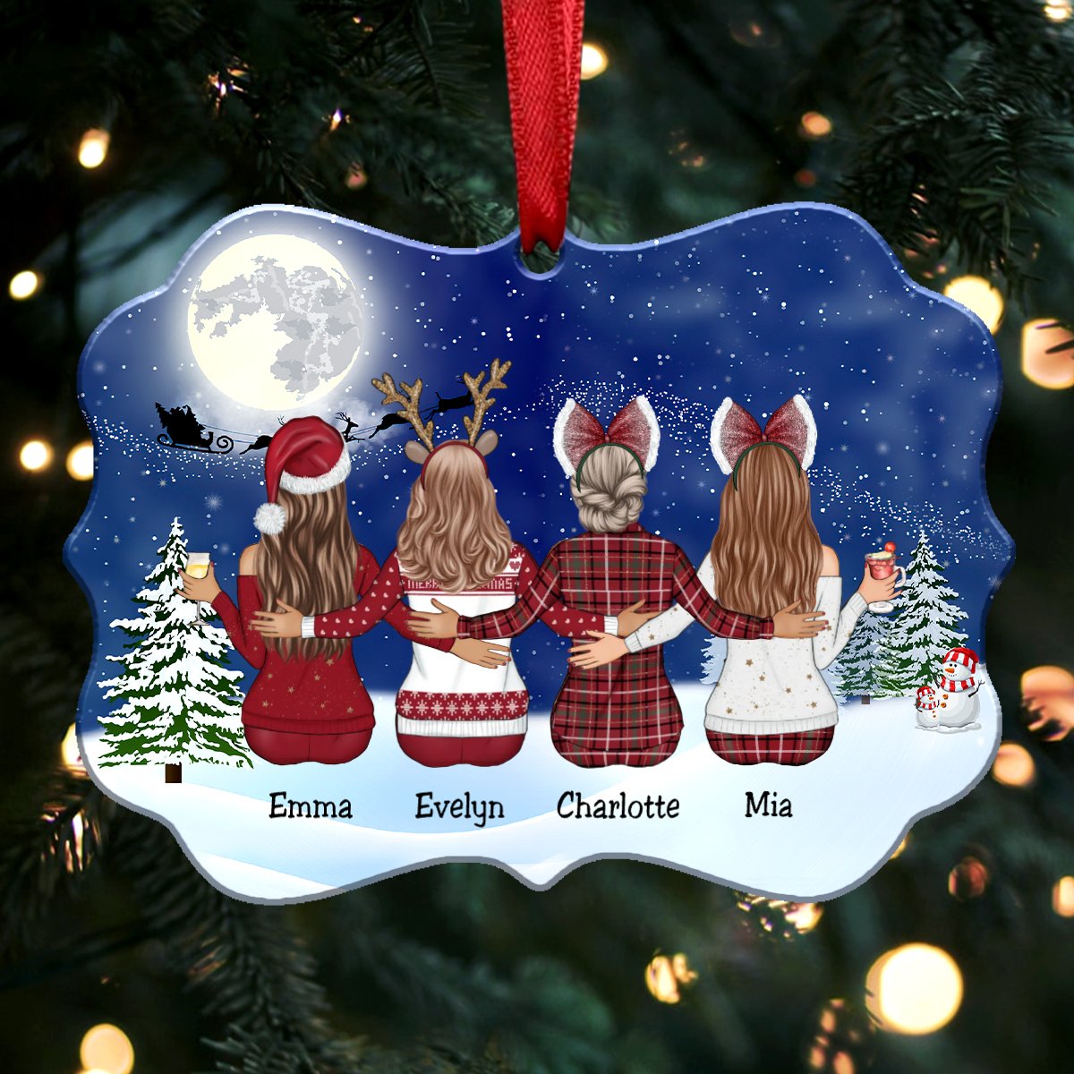 Up To 9 Girls - Custom Name Christmas Ornaments - Personalized Acrylic Ornament (Blue) - Makezbright Gifts