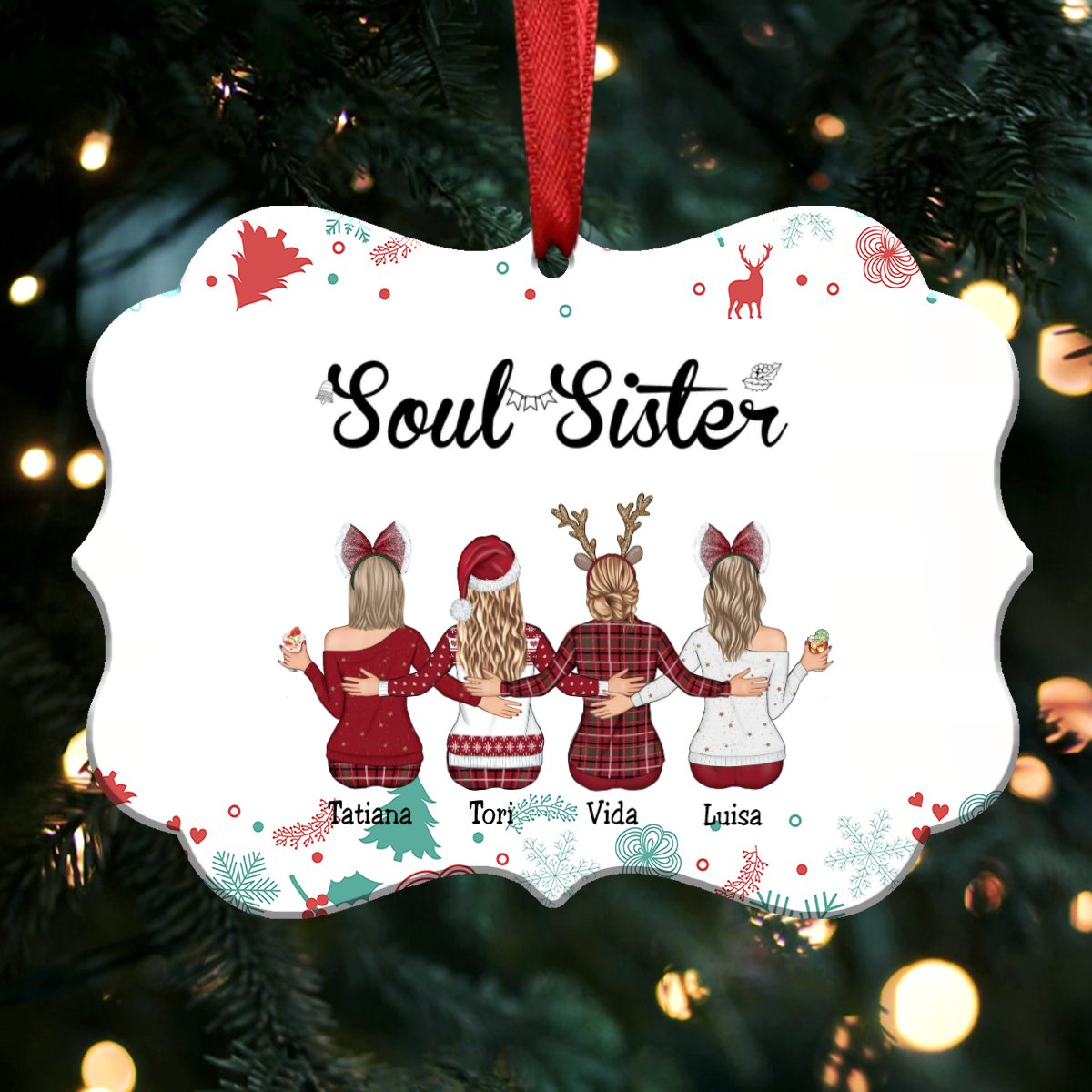 Up to 9 Girls - Soul Sister - Personalized Christmas Ornament (White) - Makezbright Gifts