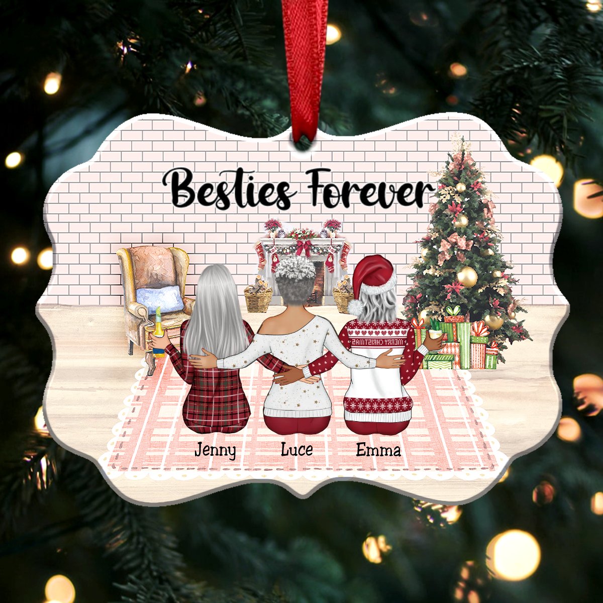 Up to 9 Women - Xmas Ornament - Friends Forever - Personalized Christmas Ornament - Makezbright Gifts