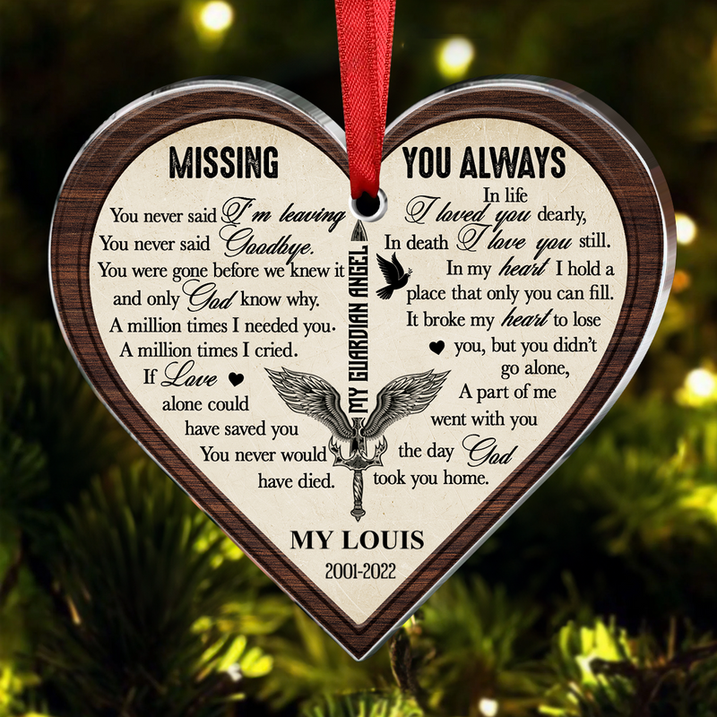 Family - Missing You Always Angel Wings Memorial Gift - Personalized Heart Ornament