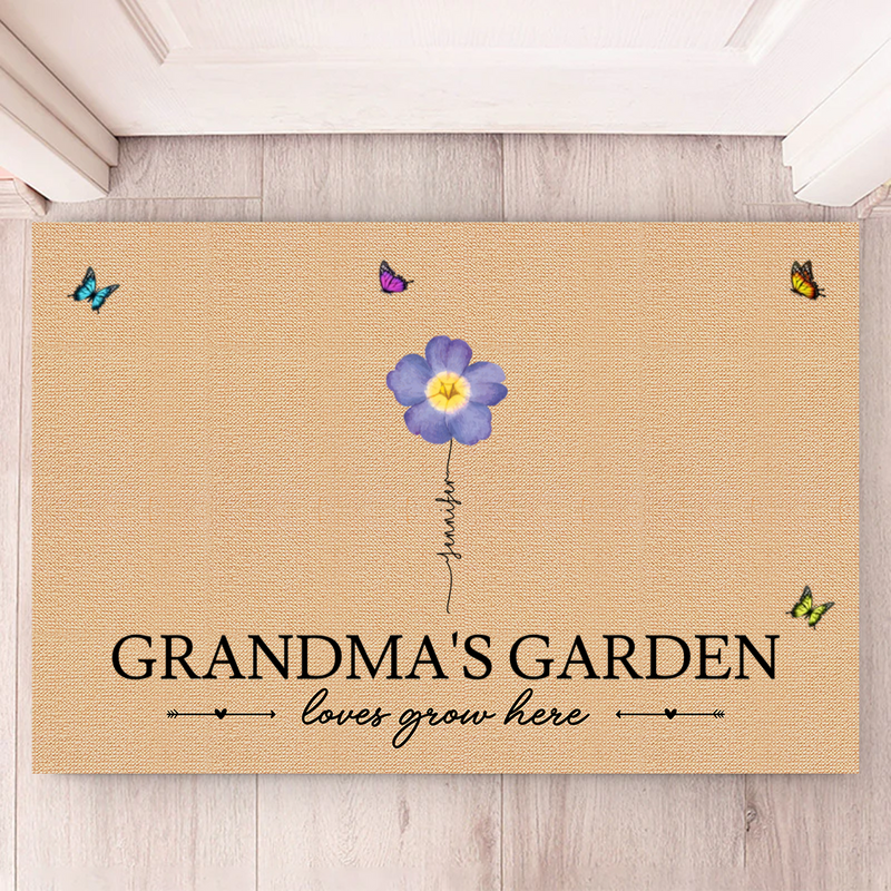 Grandma - Grandma‘s Garden Love Grows Here Vintage Birth Flowers Swirl Name - Personalized Doormat (VT)