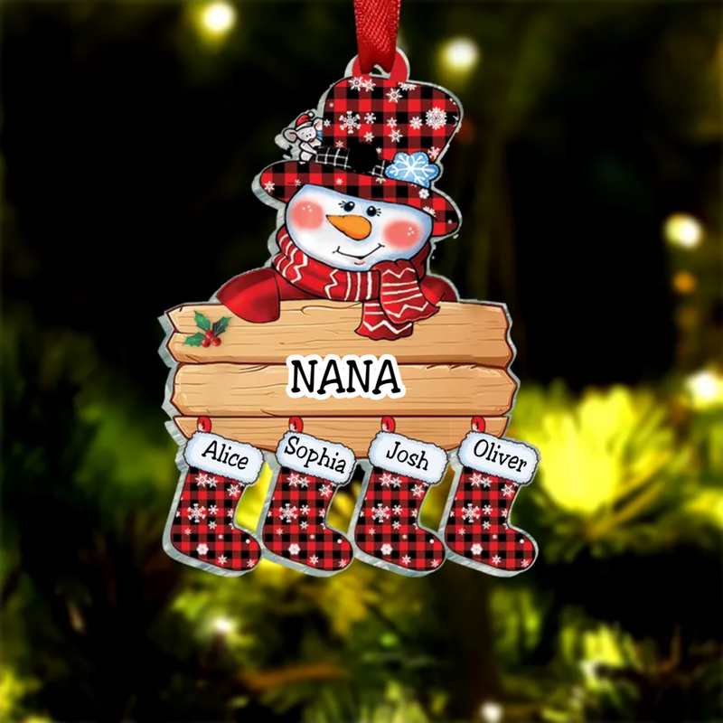 Grandma - Grandma Mom Snowman Christmas Socks Gift - Personalized Acrylic Ornament