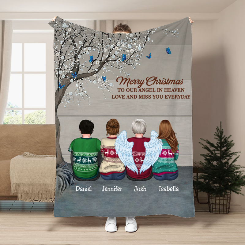 Family - Merry Christmas To Our Angel In Heaven Love And Miss You Everyday - Personalized Blanket (VT)
