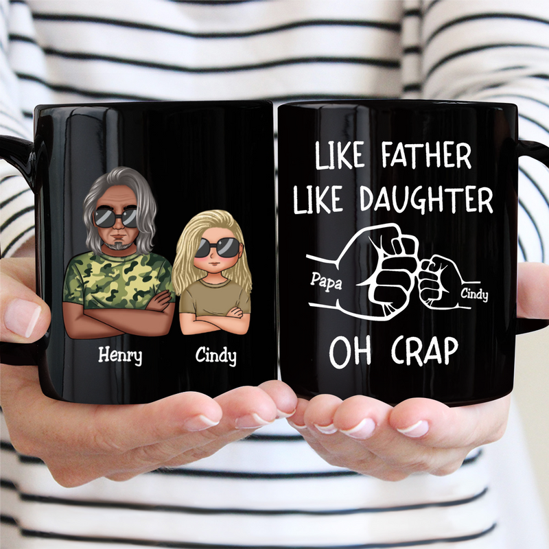 Father - Like Father Like Daughter Fist Bump Handshake - Personalized Black Mug (VT)