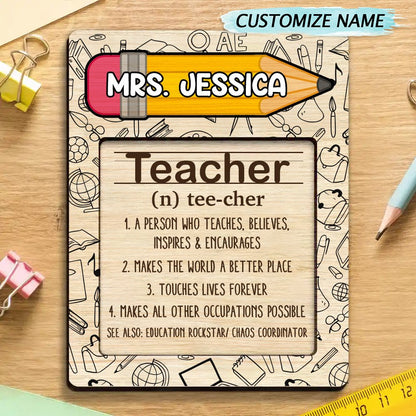 World's Greatest Teacher Definition - Personalized Sticky Note Pad Holder - Makezbright Gifts