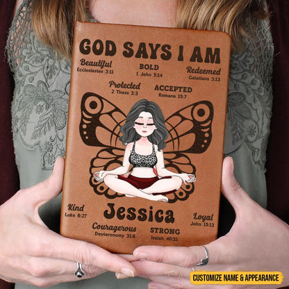 Yoga Lovers - God Says I Am - Personalized Leather Journal (TB) - Makezbright Gifts