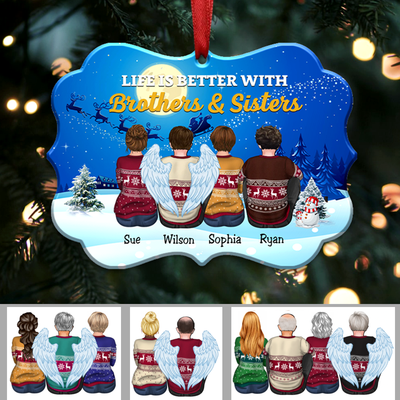 Life Is Better With Brothers & Sisters - Personalized Christmas Ornament (Moon) - Makezbright Gifts