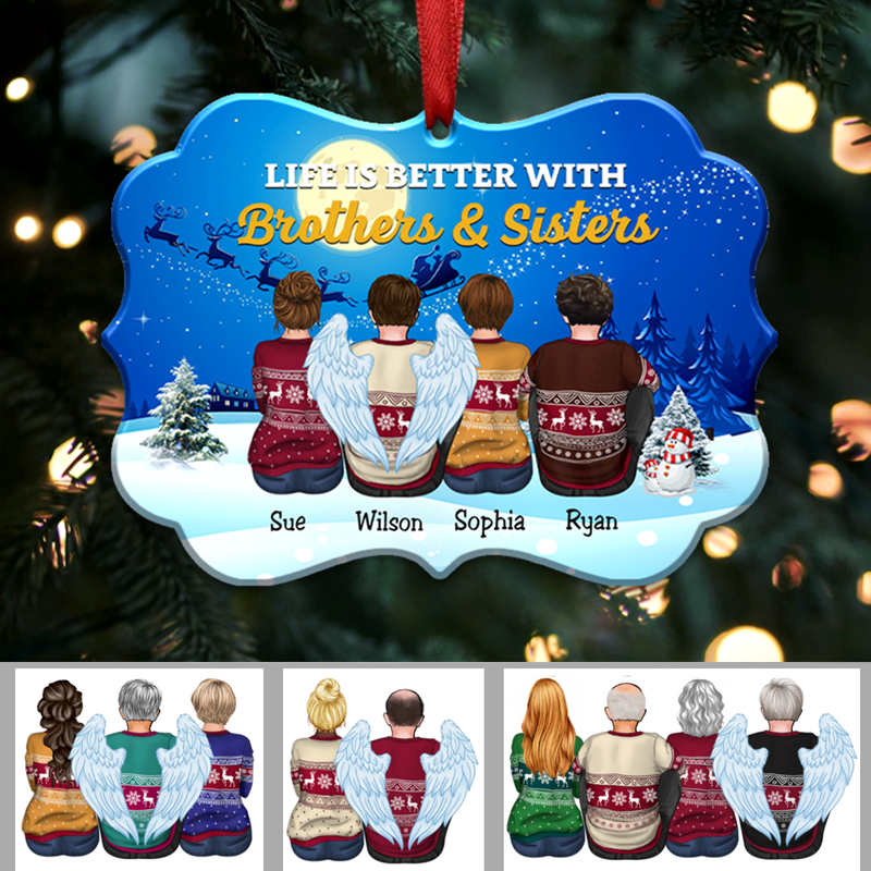 Life Is Better With Brothers & Sisters - Personalized Christmas Ornament (Moon)