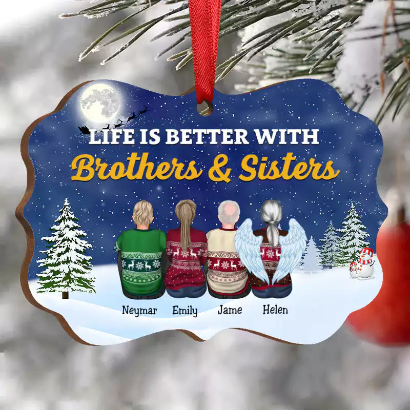 Life Is Better With Brothers & Sisters - Personalized Christmas Ornament (Blue)