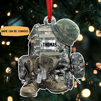 Military Uniform - Soldier Backpack, Boot & Hat - Personalized Ornament - Makezbright Gifts