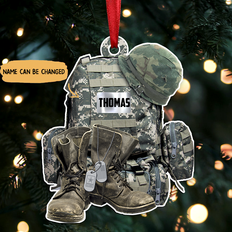 Military Uniform - Soldier Backpack, Boot & Hat - Personalized Ornament
