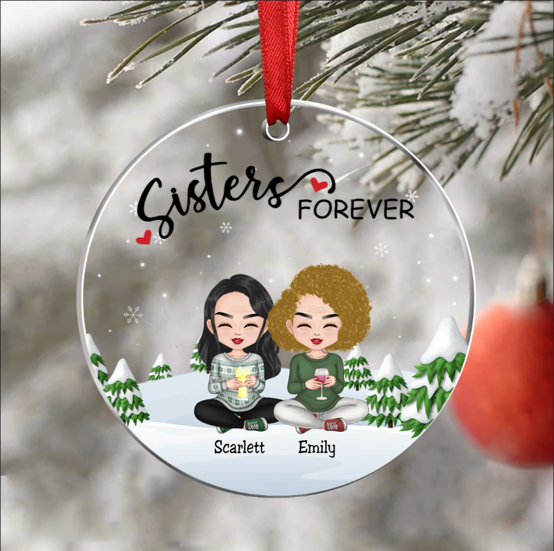 Besties - Sisters Forever - Personalized Transparent Ornament Ver 2 - Makezbright Gifts