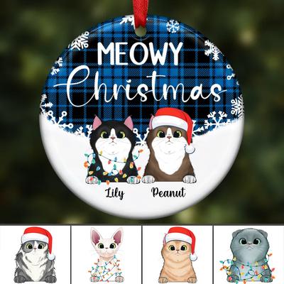 Cat Lovers - Meowy Christmas - Personalized Ornament (Blue) - Makezbright Gifts